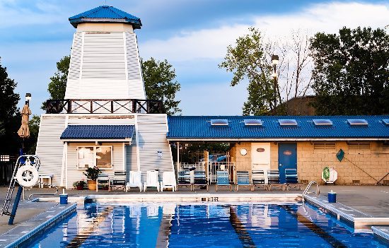 Lighthouse swimming pool at dusk